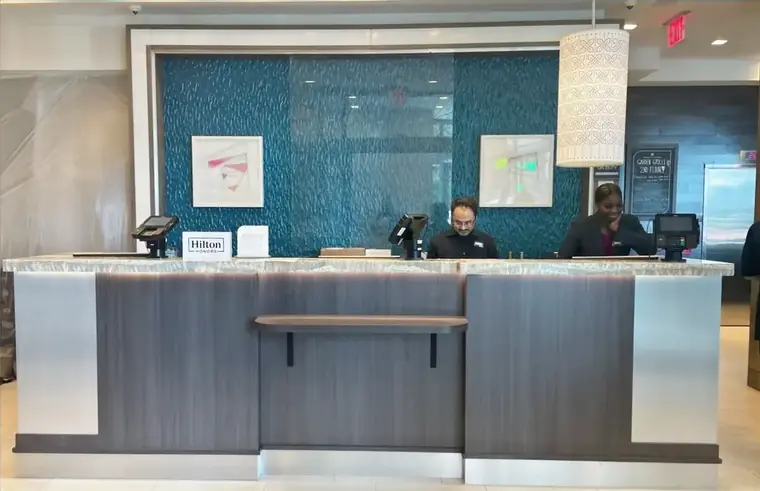 Hilton Hotel, Front desk, custom millwork by New Wings in New York